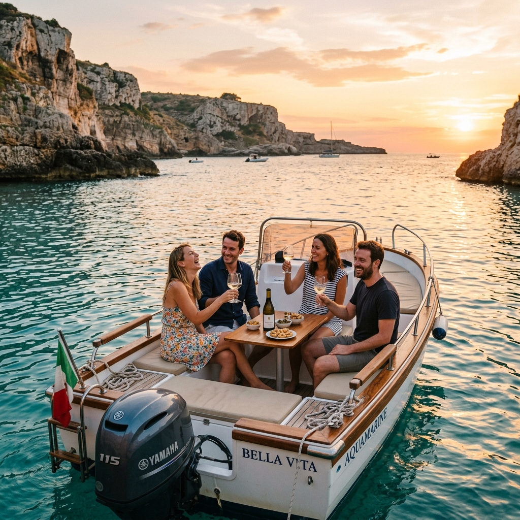 Aperitivo al tramonto su motoscafo Otranto
